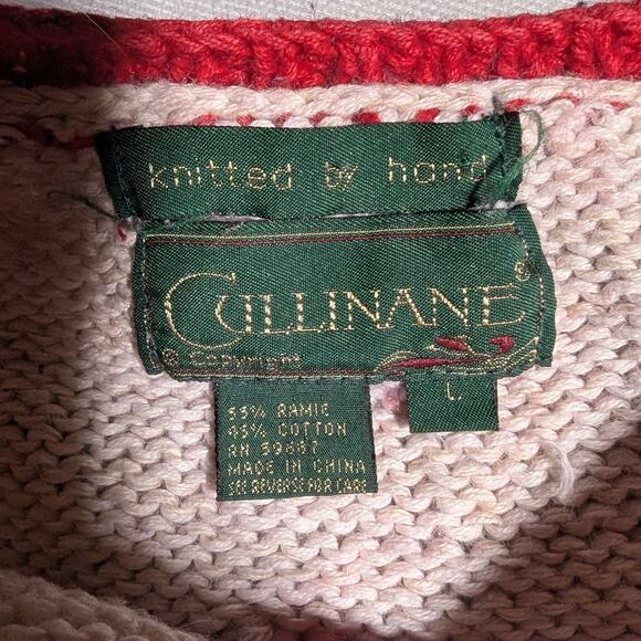 Vtg 1980s Cullinane Red Ivory Floral Chunky Knit Button Up Crew Cardigan Sz L - Picture 3 of 3